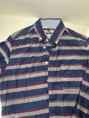 Tommy Hilfiger Navy, Gray & Red Striped Button-Down Shirt